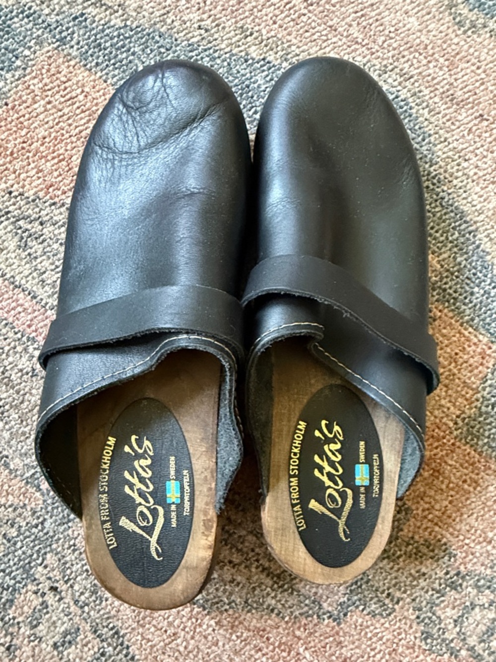 Lotta From Stockholm Black Leather Wooden Clogs